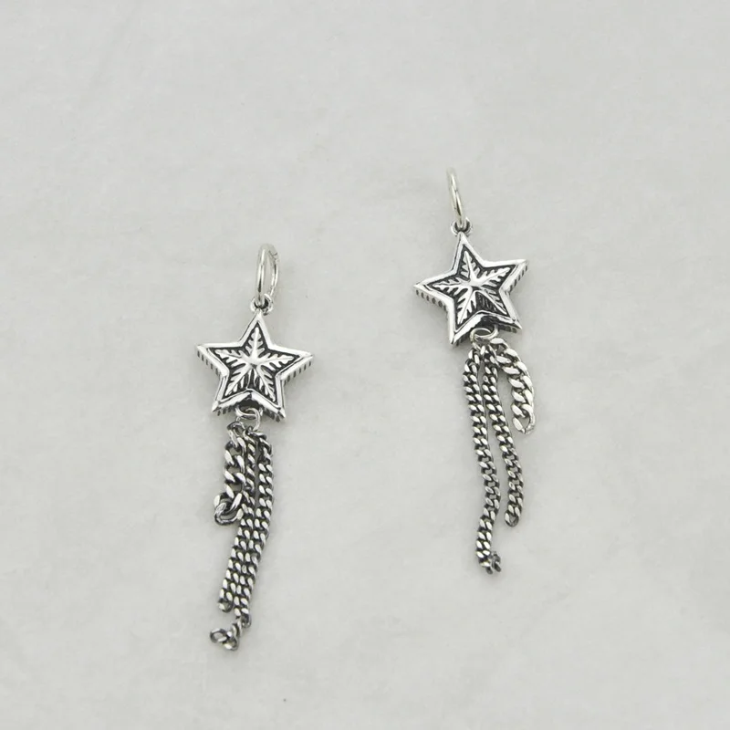 

OMHXZJ Wholesale HD116 European Fashion Hot Woman Birthday Party Gift Vintage Star Tassel 100% 925 Sterling Silver Pendant Charm