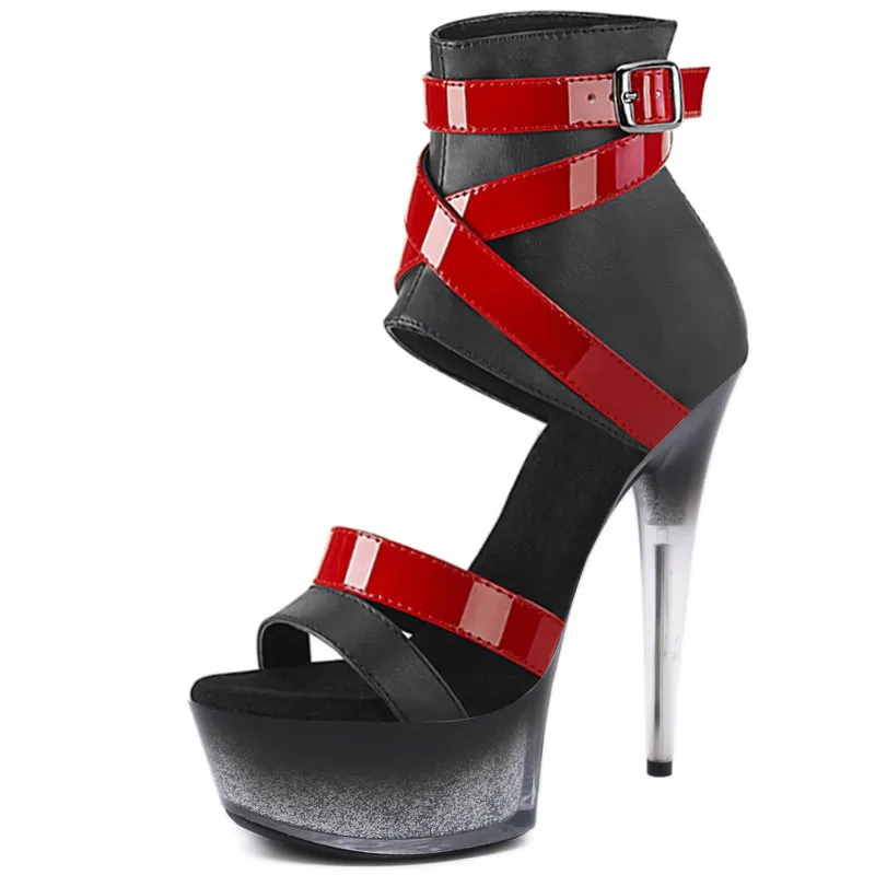 

Туфли женские на очень высоком каблуке 15 см, пикантные сандалии с открытым носком, ремешки для стриптиза, узкие римские ремешки, на платформе, пикантная обувь для ночного клуба 6 дюймов