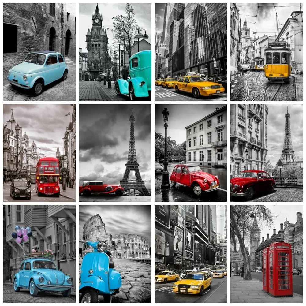 

Алмазная живопись 5D Huacan, пейзаж, квадратная Алмазная вышивка, картины для стразы, улица, город, автомобиль, домашний декор