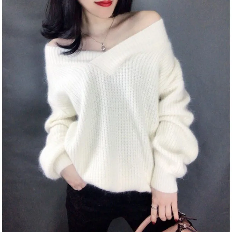 Свитер женский 2019 осень и зима новая Корейская версия v-образным вырезом имитация