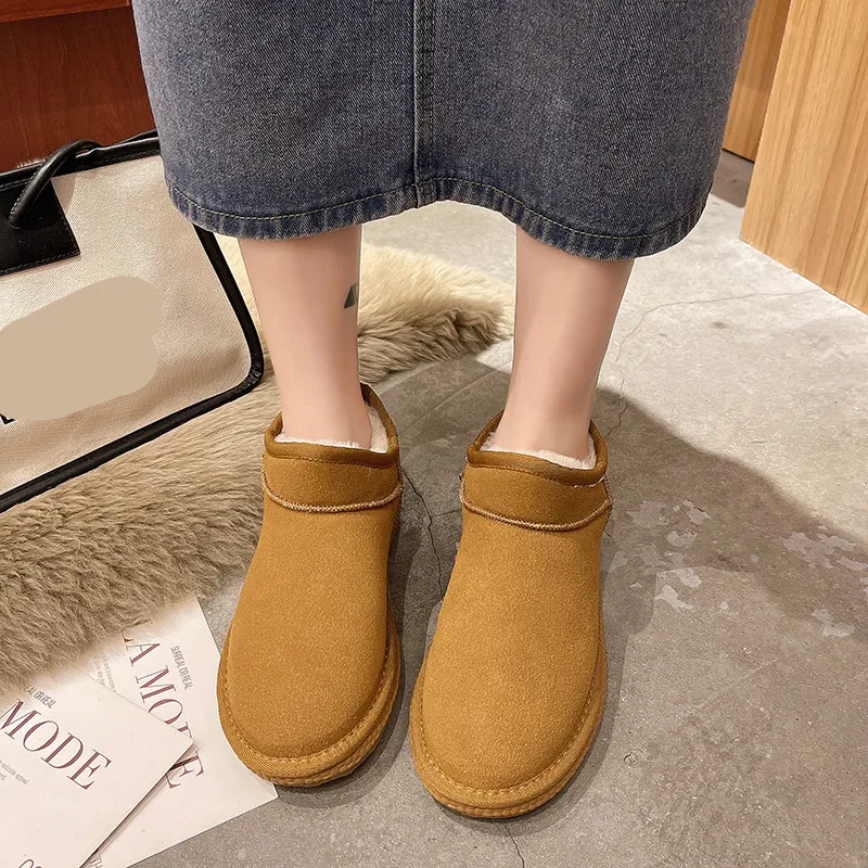 

Белые сапоги до середины икры, женская обувь с круглым носком, зимняя обувь-Женские австралийские сапоги на низком каблуке, женские резинов...