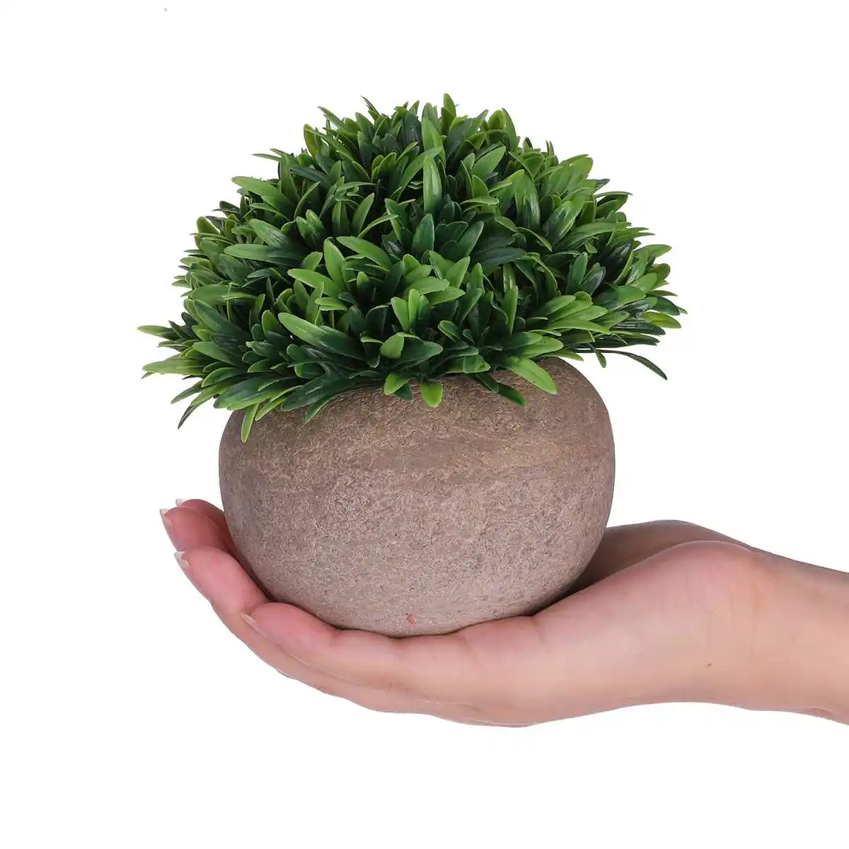 

4PCS Mini Artificial Green Bonsai Flower Potted Plants Simulation Grass Flower Bonsai Topiary with Mat Garden Home Office Decor