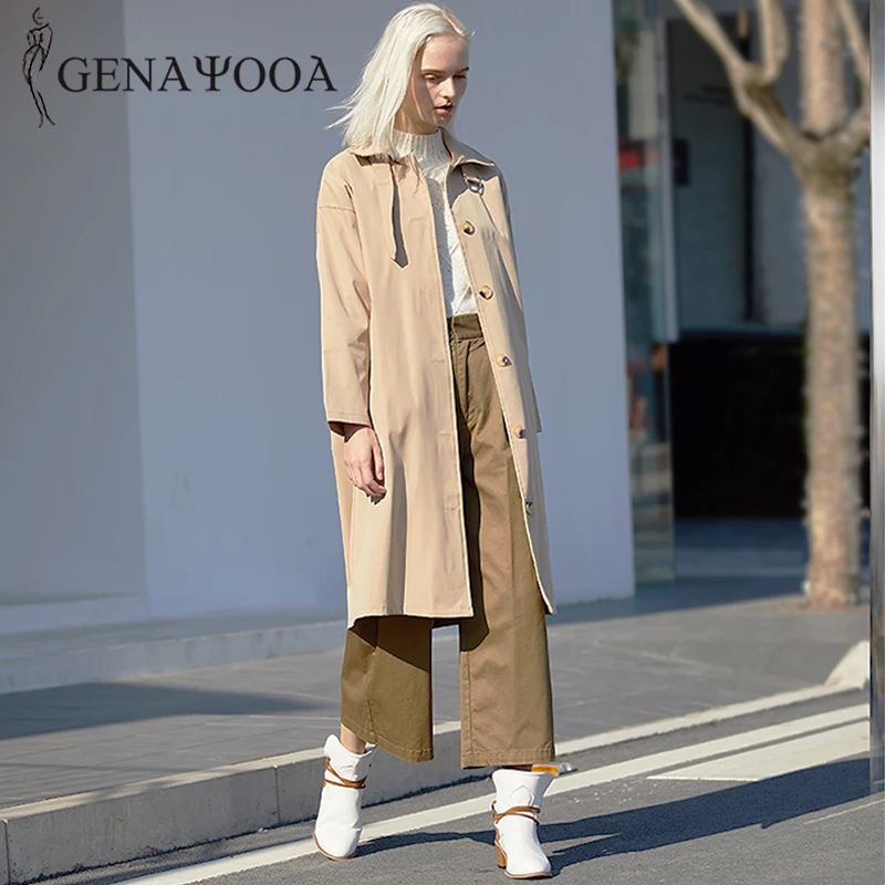 Женское однобортное пальто genayua длинное повседневное Тренч уличная одежда