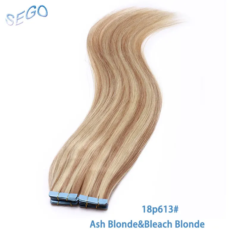 SEGO, 1"-24", 3 г/шт., натуральные человеческие волосы, лента для наращивания, клейкая, бесшовная, не Реми, кожа, уток, лента для наращивания волос, 20 шт