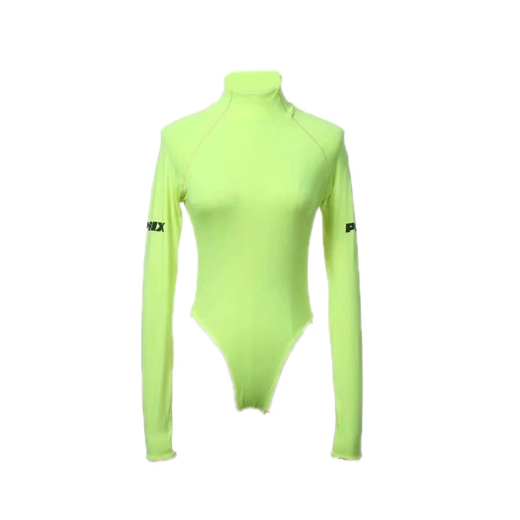 Для женщин неоновый prix с высоким воротом Длинные рукава укороченный боди