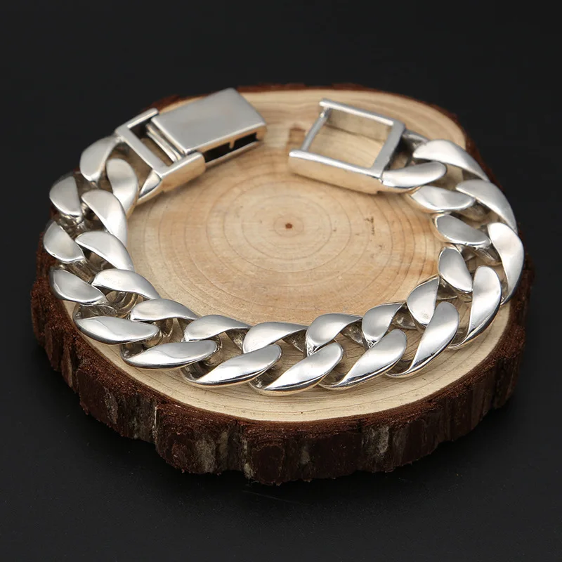 925 пробы серебро Цвет Для Мужчин's модный браслет широкий 16 мм полированная