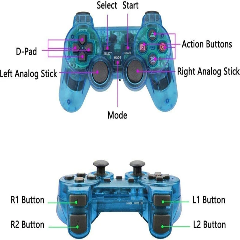 

New For SONY PS2 Wireless Controller Bluetooth Gamepad For PlayStation2 Joystick Console For Dualshock2 Transparent Gamepad