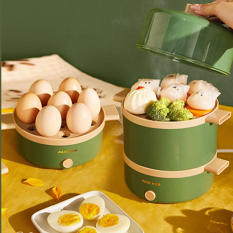 Hervidor eléctrico de huevos, máquina de desayuno, apagado automático, antiseco, 7 huevos, de una capa multicocción/Doble