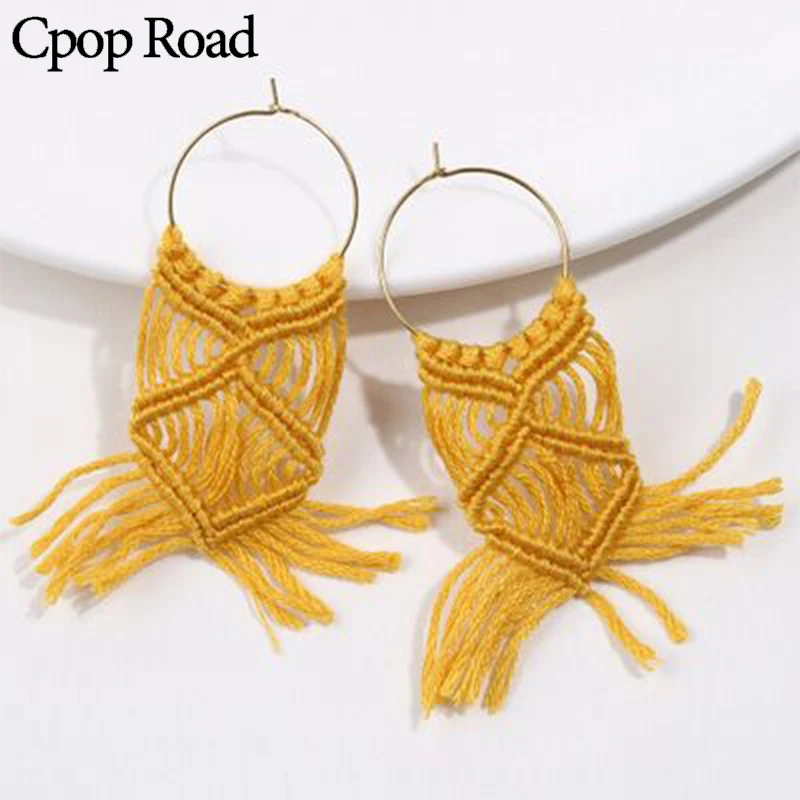 Cpop новые серьги в стиле бохо Этнические Ручной Работы Макраме модные с