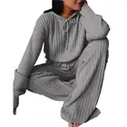 Женский комплект из двух предметов, трикотажный свитер с капюшоном и длинные брюки в рубчик, 2021