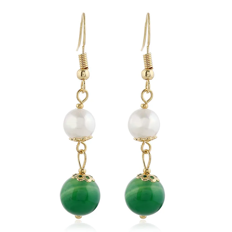 

Classical Palace Green Agate Long Tassel Earring Party Bride Accessory