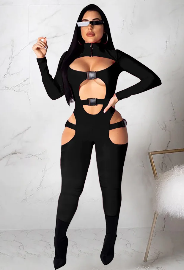 

Женский Облегающий комбинезон с длинным рукавом, с вырезами и пряжкой