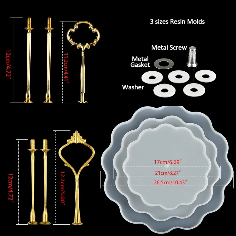 

Three Layer Mirror Flower Tray Silica Gel Mold DIY Cake Rack Tray Bracket Fruit Tea Tray TableCake Rack, Dessert Rack,