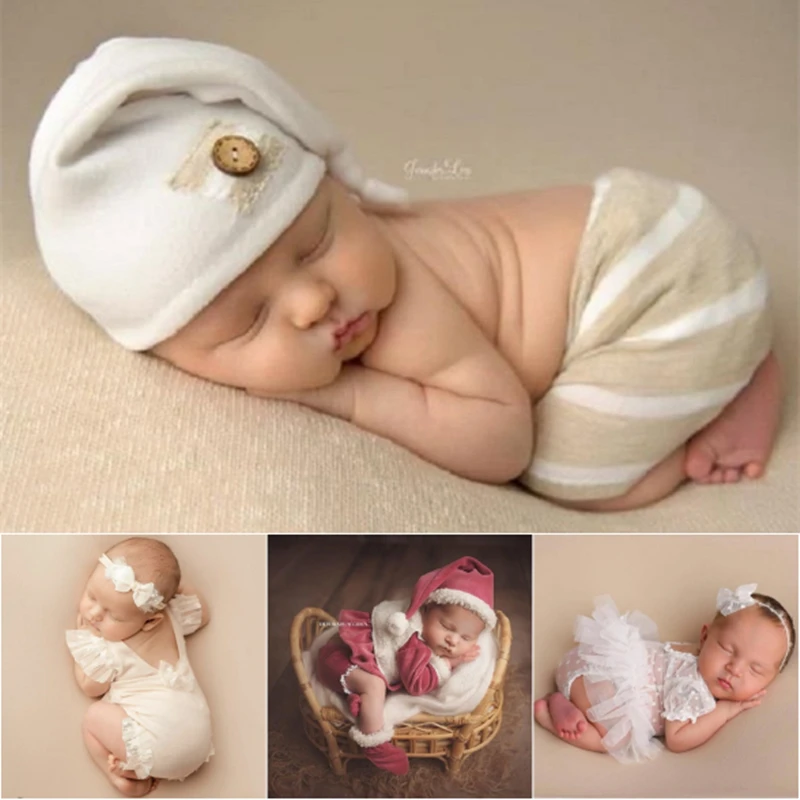 Dvotinst Newborn Photography Props Baby Outfits Hat Headband Romper 0-1M Fotografia Accessories Studio Shooting Photo Props