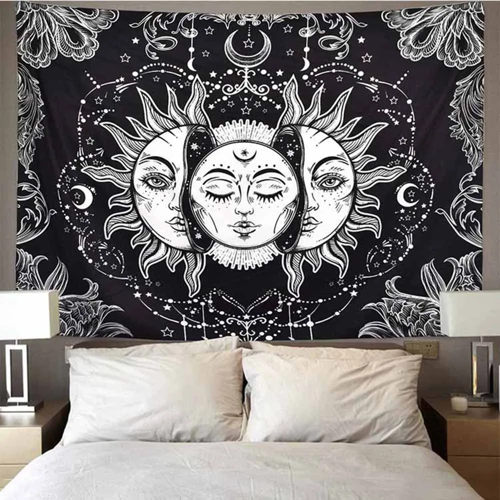 

Mandala Tapestry White Black Sun And Moon Tapestry Wall Hanging Gossip Tapestries Hippie Wall Rugs Dorm Decor Blanket 95x73cm