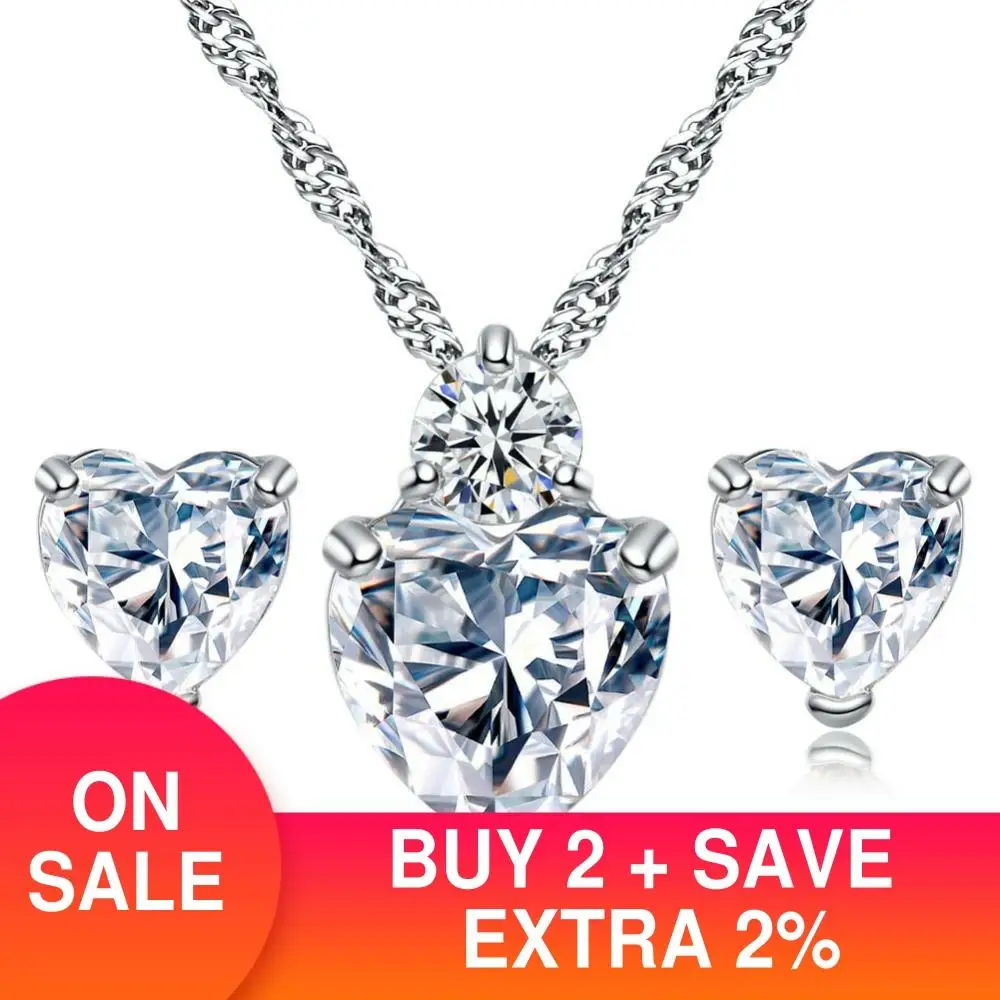 

Moonso 925 Sterling Silver Jewelry SET for women wedding bride fashion Stud Earrings and Necklace african christmas gift J5829