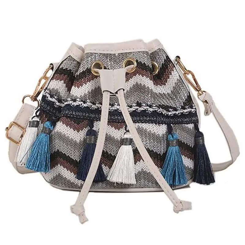 Женская сумка с кисточками на плечо Холщовая Сумка мешок для женщин 2020 шнурке
