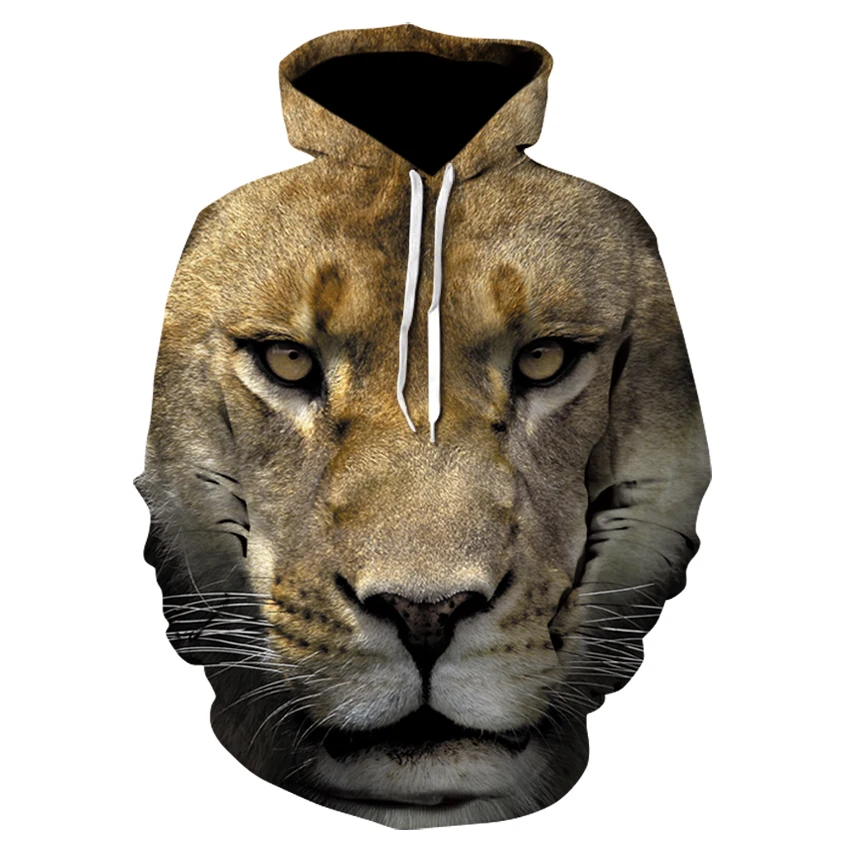 Мужская толстовка с капюшоном и принтом в виде льва осенняя брендовая 3D-принтом