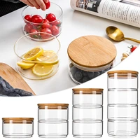 1234 layers heat resistant stackable glass storage jar food sealed fresh keeping container transparent fruit salad bowl