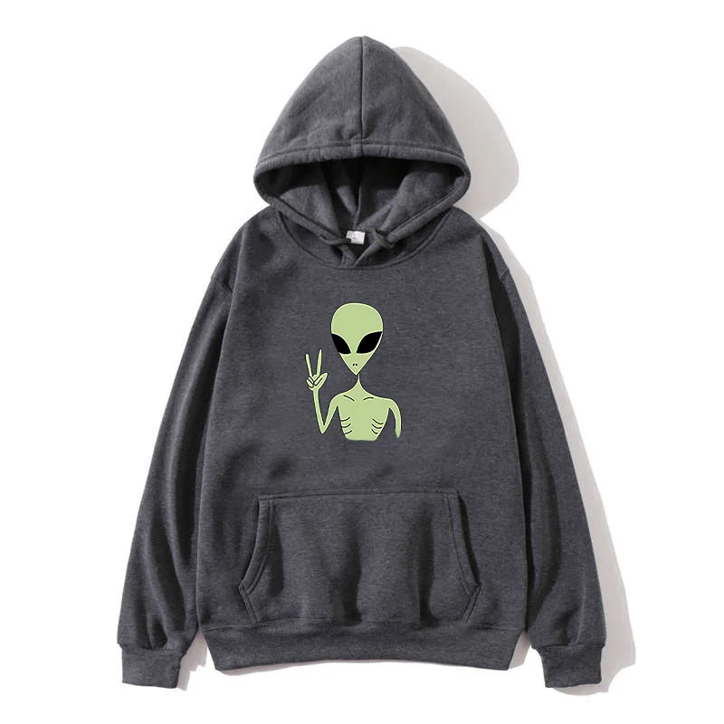 Kawai Harajuku fun alien оверсайз толстовка с капюшоном Kawaii свободный топ длинными рукавами