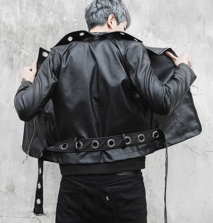

Winter men nightclub punk short leather jacket stage costume men casual slim fit motorcycle jacket hip hop coat jaqueta de couro