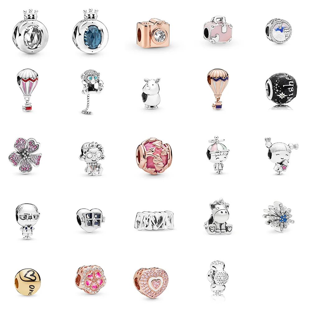 

925 Sterling Silver Beads Charm Rose Gold Camera Travel Bag Crystal Monkey Beads For Women Diy Pandora Charm Bracelet Necklace