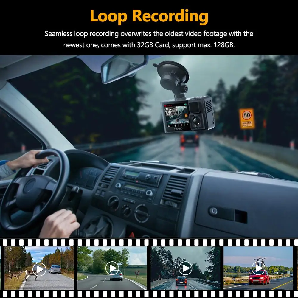 

AKASO Trace 1 Pro Dual Lens Car Dash Camera 2K Dash Cam WiFi DVR with Phone App External GPS Front Inside Lens Dual Record 1080P