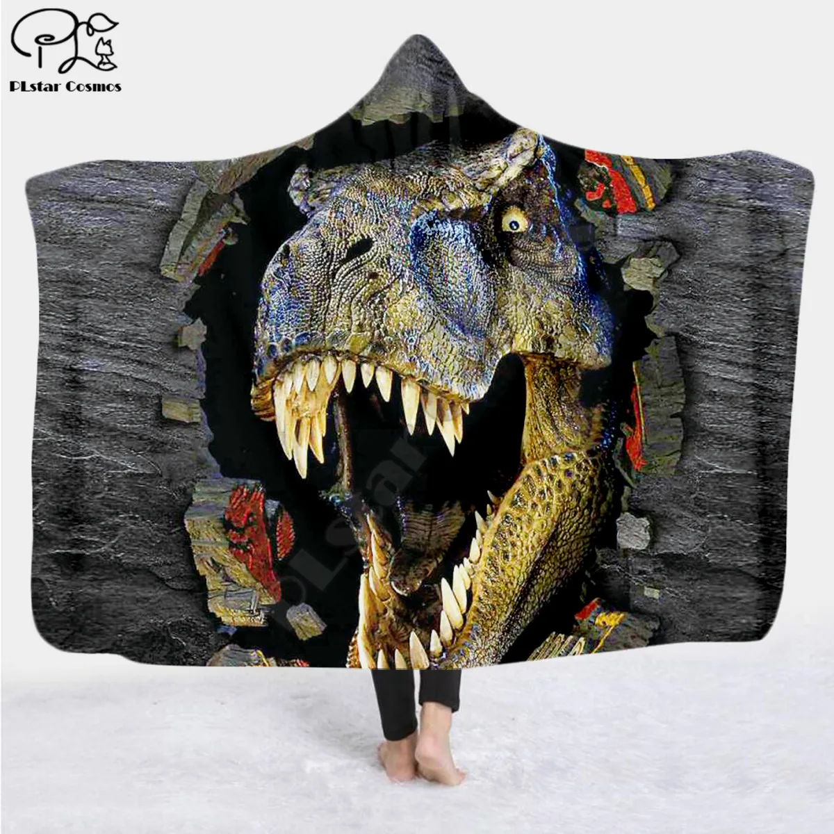 

dinosaur 3d printed Hooded Blanket Adult colorful child Sherpa Fleece Wearable Blanket Microfiber Bedding