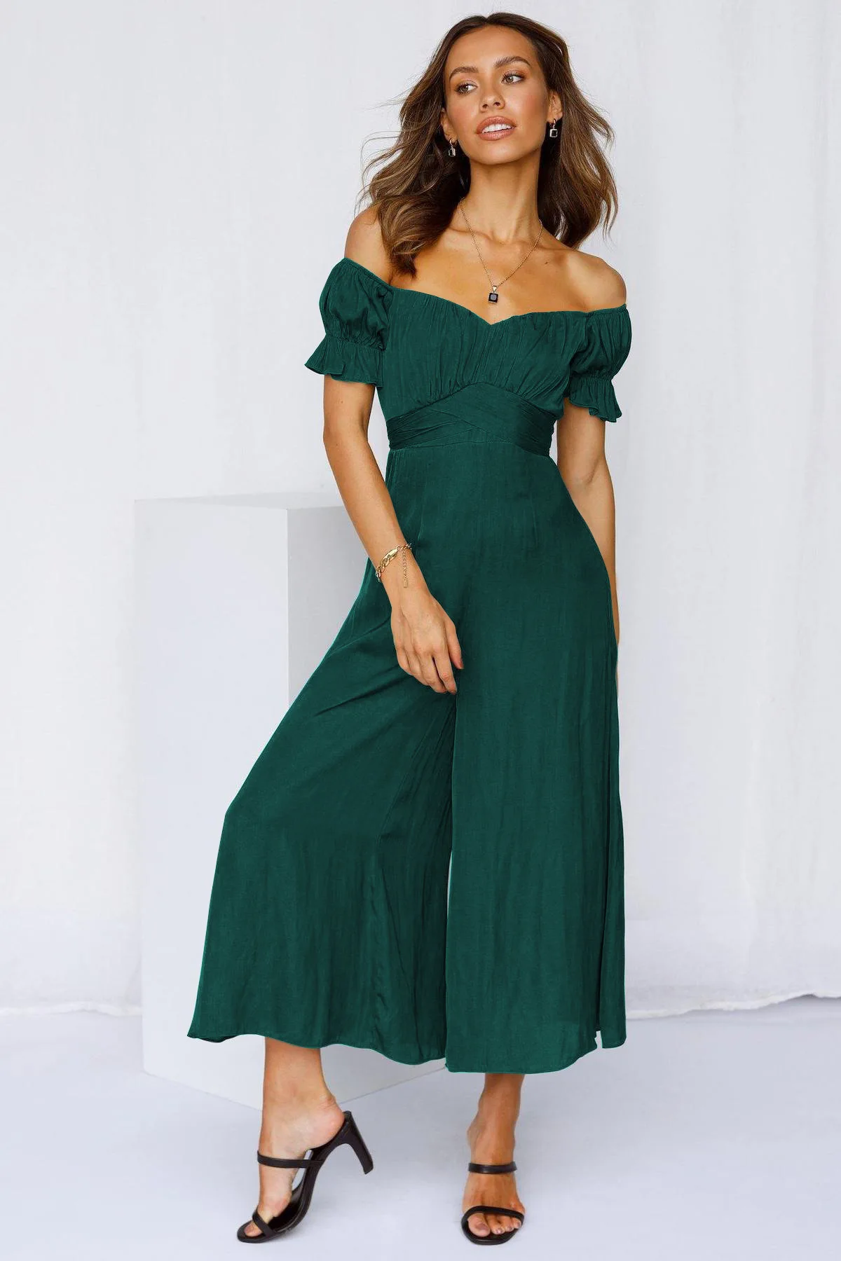 New summer one word gets sexy short sleeve temperament one-piece trousers of Euramerican street vogue wide leg trousers female