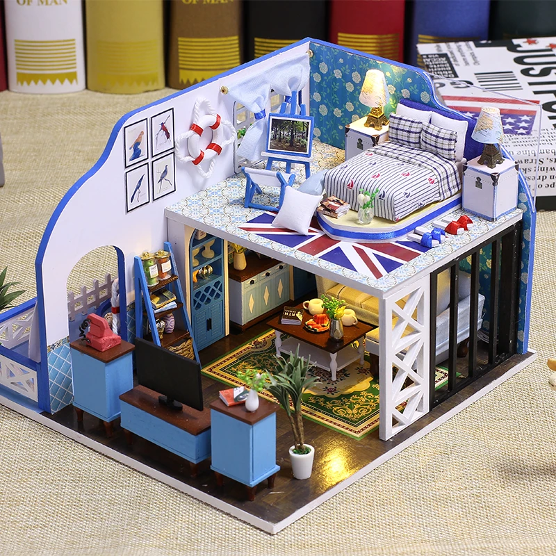 New DIY Dollhouse Wooden Doll Houses Miniature House Furniture Kit Boneca Casa With Led Toys for Children Birthday Gift | Игрушки и