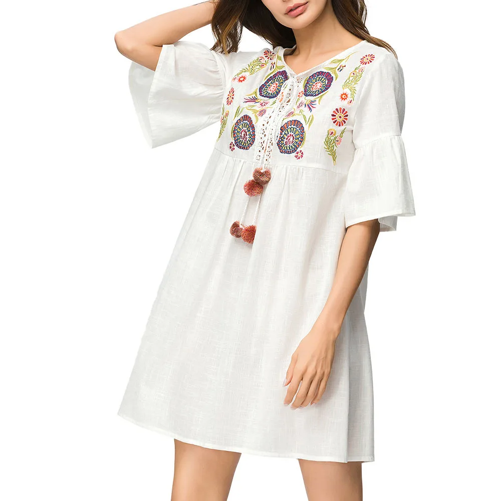 Женское марокканское платье-Кафтан Abaya простое платье из хлопка и льна с вышивкой