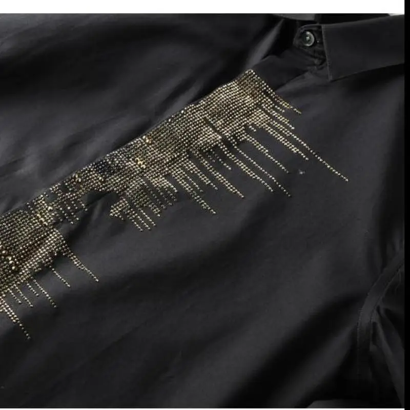 Diamond Luxury Mosaic Shirt Fashion Solid Color Long Sleeve Dress Men White Black Mens Shirts Casual Slim Fit | Мужская одежда