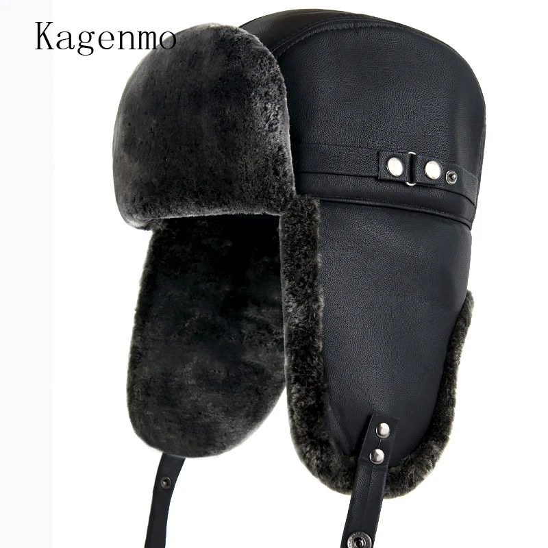 

Kagenmo Fashion Leisure Sunhat Outdoor Keep Warm Winter Men Hat Thick Fur Leather Baseball Cap Ear Protection Bomber Cap