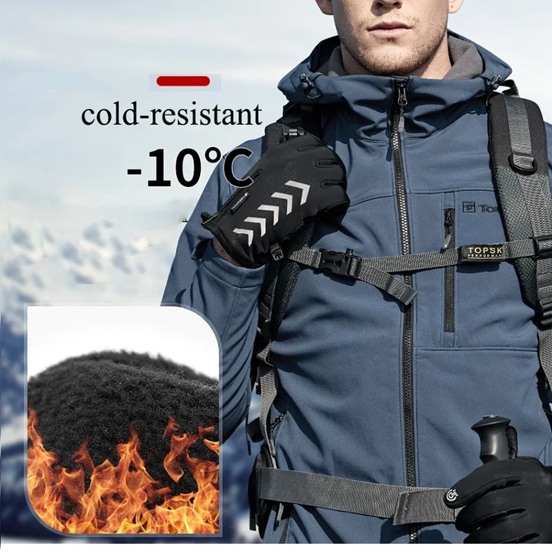 

New Cycling Warm Gloves Night Reflective Strip Touchscreen Waterproof Anti-slip Gloves Skiing Windproof Fluff Warm Gloves