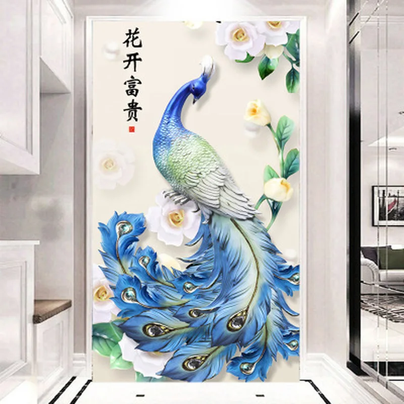 Алмазная картина сделай сам полная круглая вышивка цветущий богатый Павлин