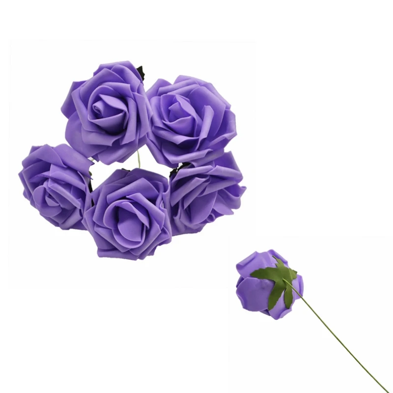 purple 25 голов 8 см Розы Искусственные из ПЭ пены розы Букет невесты Скрапбукинг Ремесло Свадьба День святого Валентина Декор DIY поставки - Цвет: purple