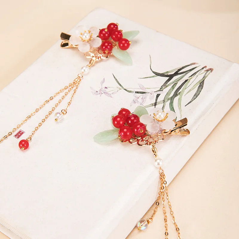 Красная заколка для волос в виде цветка вишни девушек женский головной убор