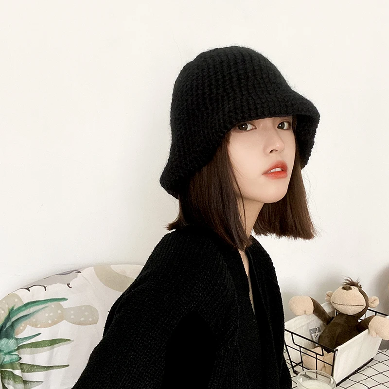 Женская вязаная шапка в рыбацком стиле H3586 однотонная простая теплая Панама