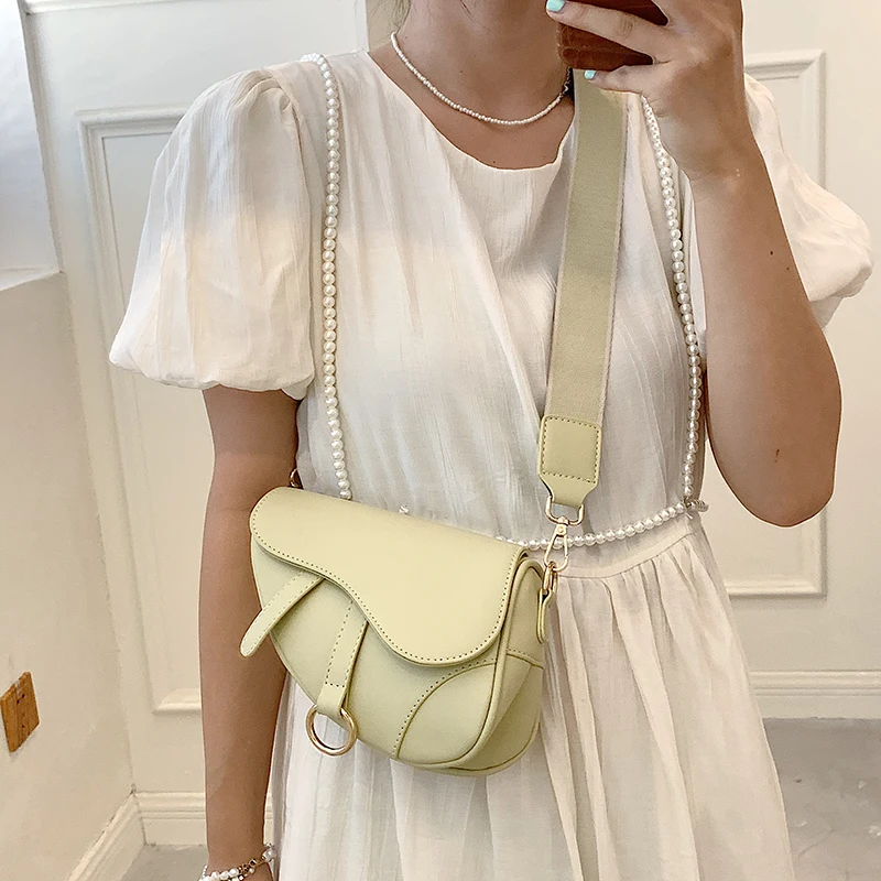 

New Soft Leather Fashion Saddle One Shoulder Bags for Women 2021 Summer Trend Casual Hasp Zipper Luxury Designer Crossbody Bags