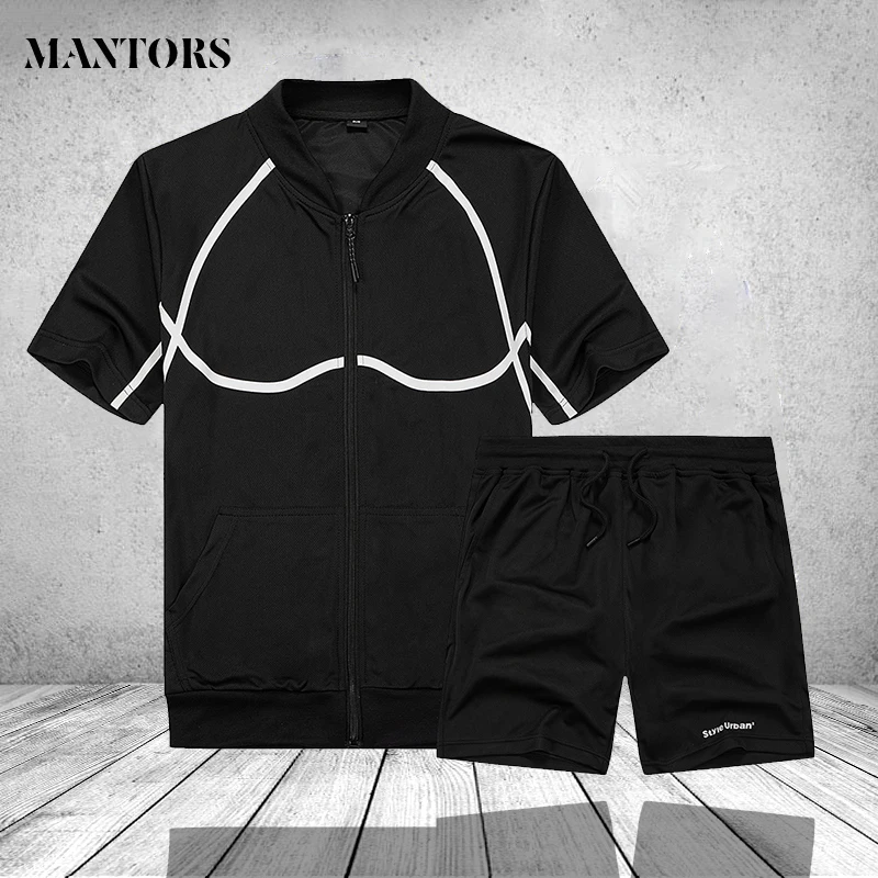 Спортивный костюм мужской спортивный из двух предметов топ на молнии и шорты для