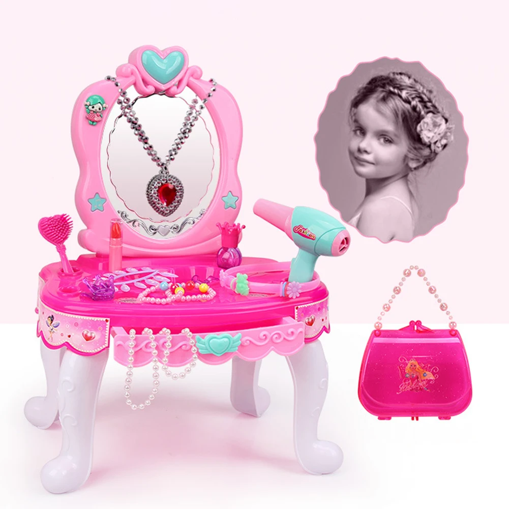 

Girls Make Up Table Toy Kids Dress Up Cosmetic Playset Dresser Table Suit Comb Ring Lipstick Headwire Perfume Toys