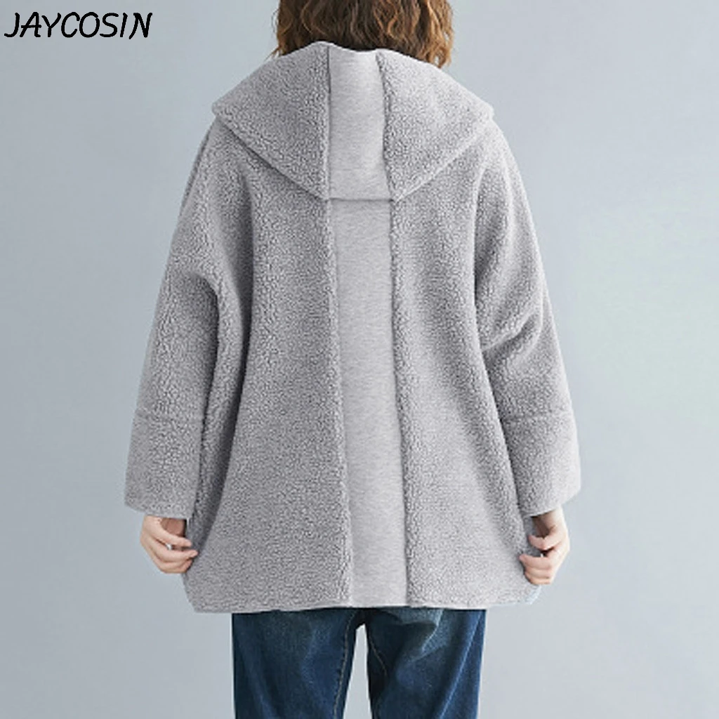 JAYCOSIN Женское пальто из плотного флиса с карманами куртка капюшоном верхняя