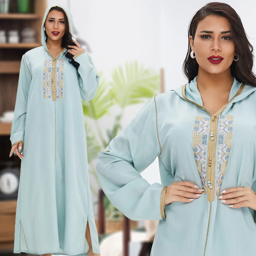Женское мусульманское платье Abaya, элегантная мусульманская одежда с вышивкой, марокканский кафтан, ИД Мубарак, джеллаба PW199, Дубай, Турция