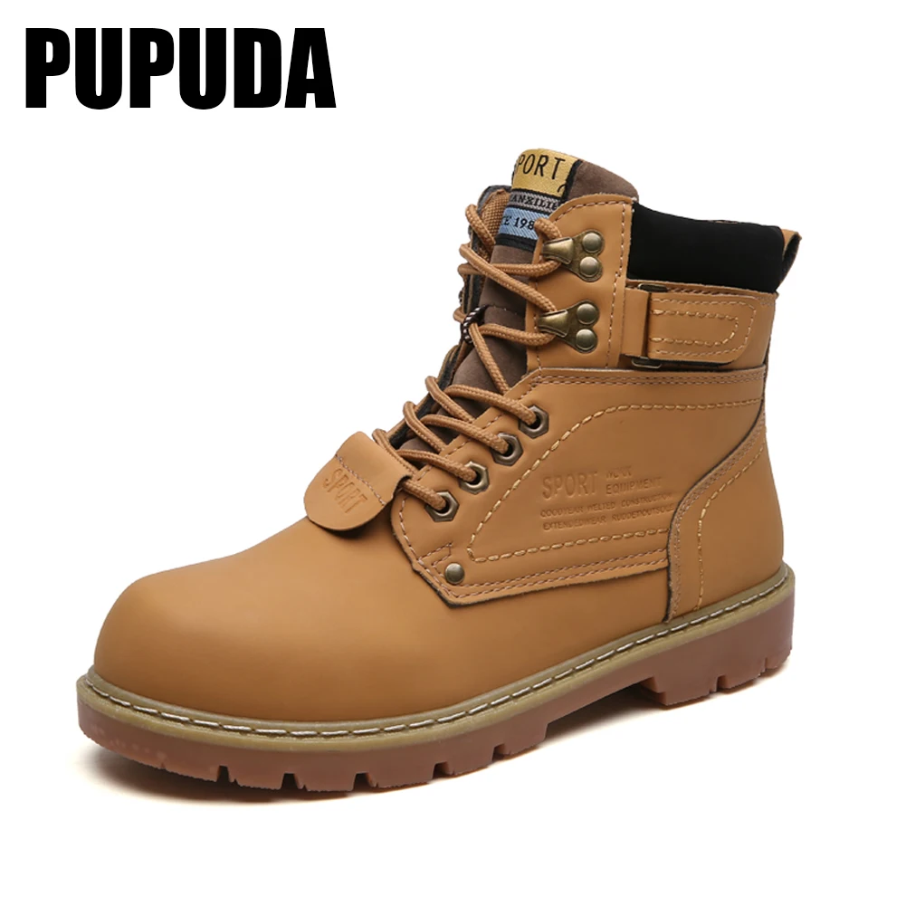 

Классические повседневные мужские ботинки PUPUDA 2020, зимние дышащие удобные мужские ботильоны на шнуровке, желтые мотоциклетные ботинки, боль...