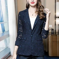 lace hollow out thin blazers women elegant single button long sleeve casual suits spring summer oversized blazers new fashion