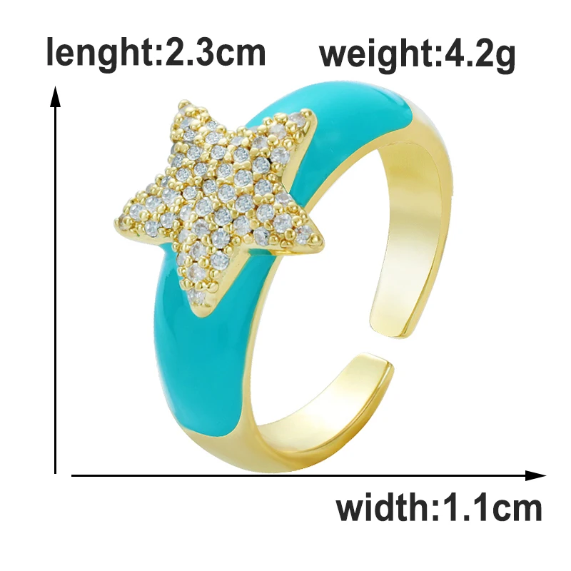 Женское кольцо с эмалью и звездами регулируемое разных цветов Ювелирное