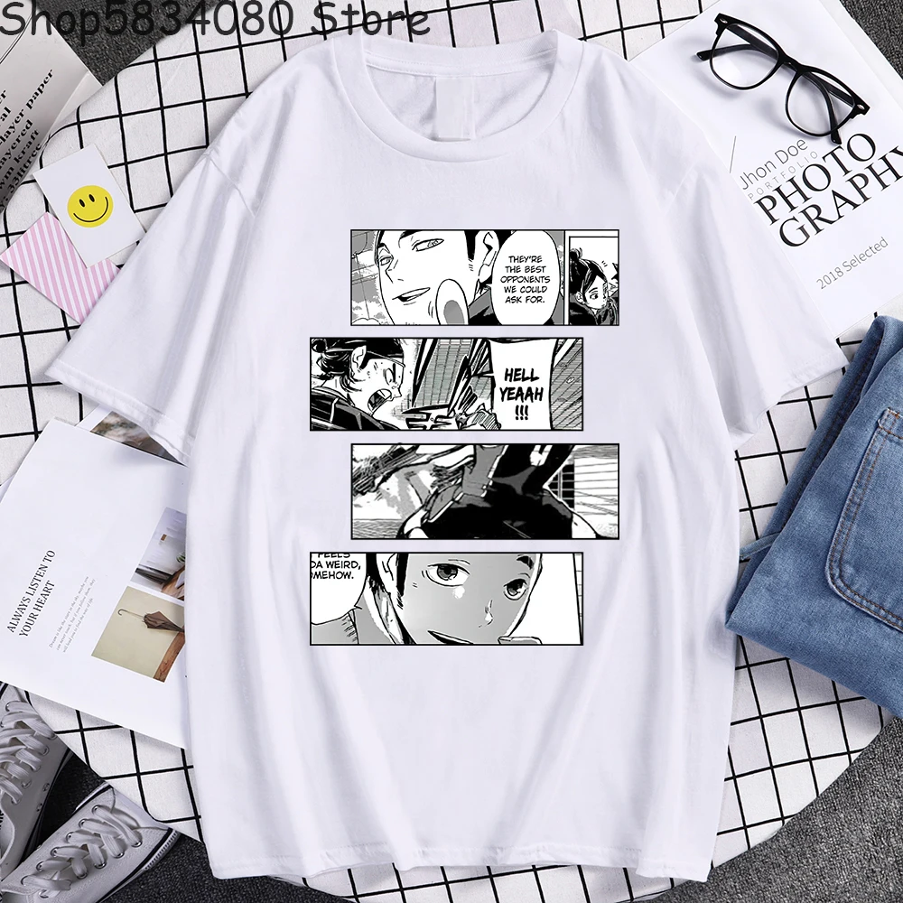 

Haikyuu Funny Eyes Cartoon Tee Shirt Men Japan Anime Fashion T Shirt Casual Tops Male Hip Hop Harajuku T-Shirts Graphic T Shirts