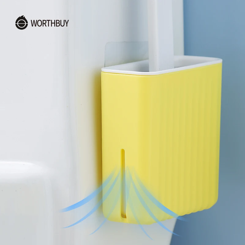 

WORTHBUY Punch-Free Wall Mount Toilet Brush Set Silicone Toilet Cleaning Brush With Water Draining Holder Bathroom Accessories