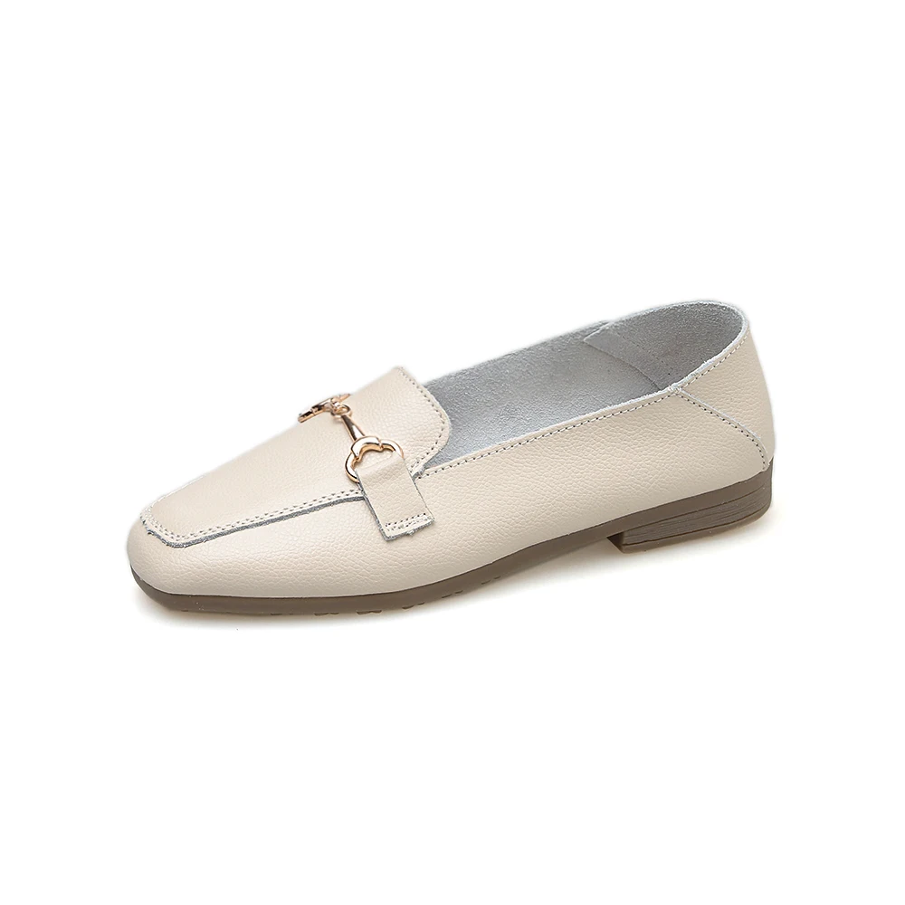 Туфли женские кожаные на низком каблуке дышащие модная повседневная обувь