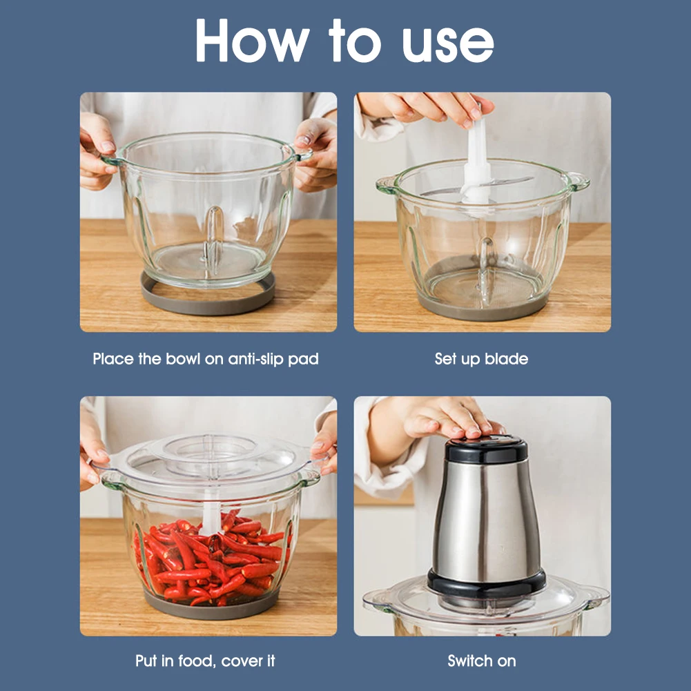 

300 W Electric Meat Grinder Kitchen Food Processor 2L Portable Mincer Meat Vegetables Fruits 2 Speeds Grinder Kitchen Tools